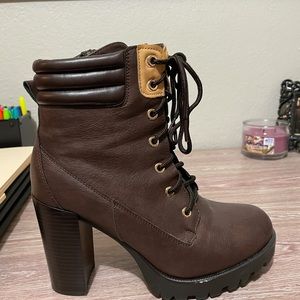 Brown Heeled Combat Boots